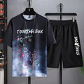 Men's summer suit with short sleeve t-shirt and matching shorts in lightweight polyester fabric