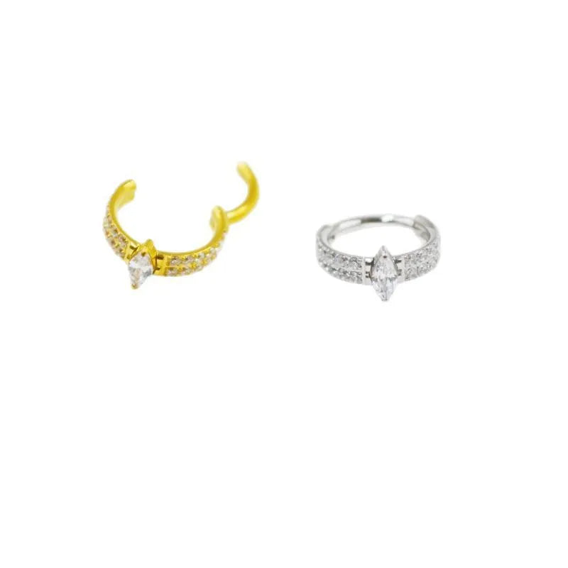 Gold and silver titanium steel heart earrings with zircon stones measuring 1.2x8mm