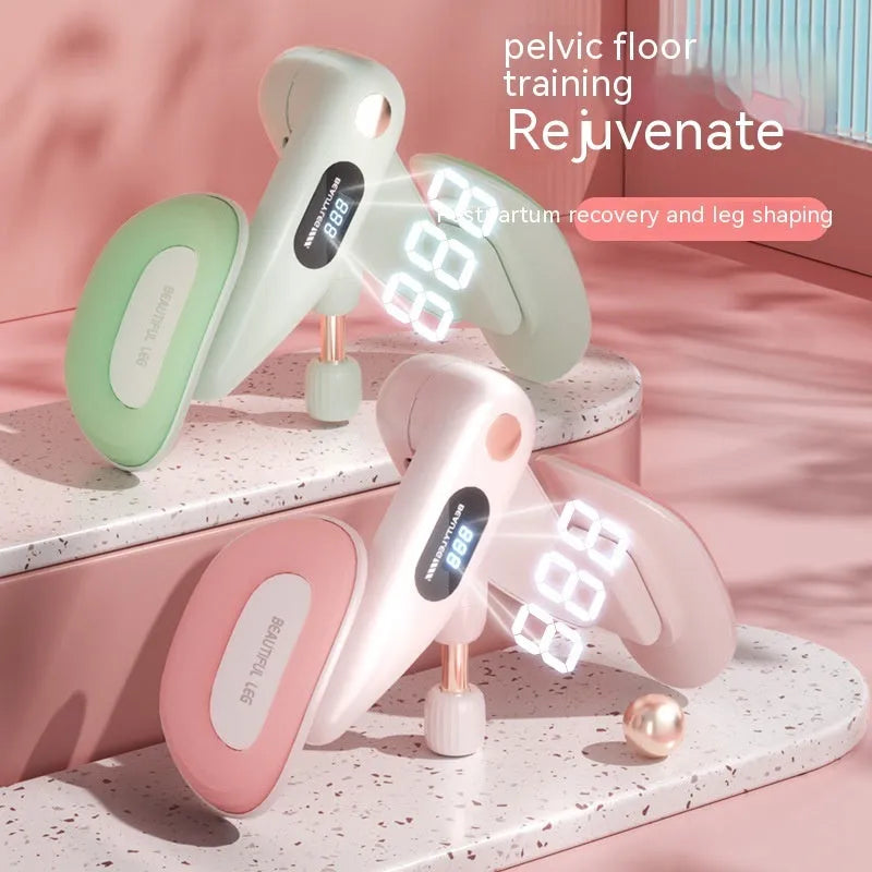 Pelvic floor muscle trainer device in gray colour with counting display and spring mechanism