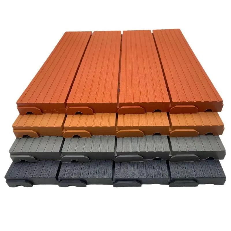 Wood grain plastic floor tiles showing splicing edges, 300mm by 300mm size