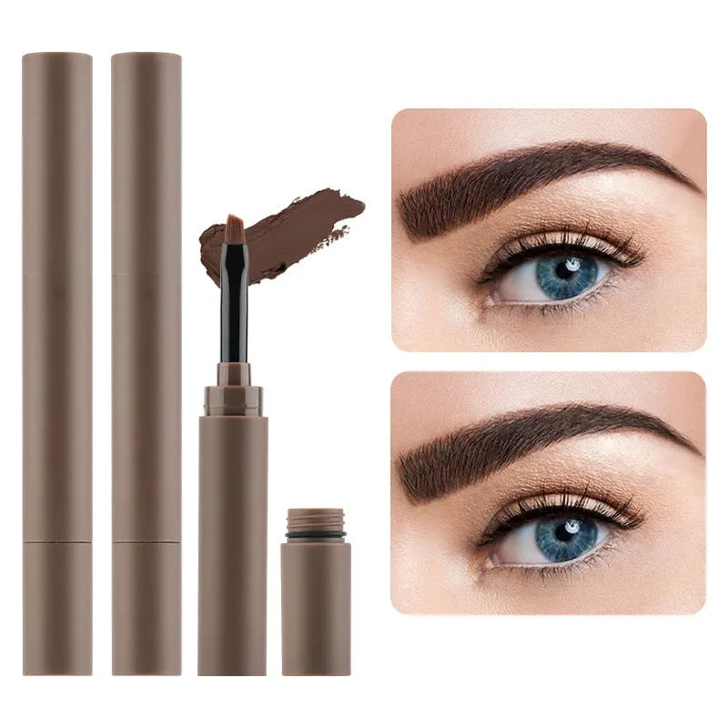 Double-headed eyebrow cream kit showing pencil and powder ends with five shade options displayed.