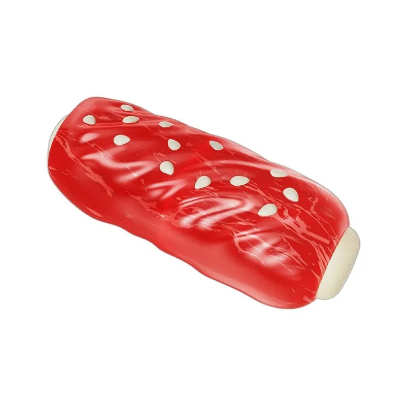 Primary colour plastic dog chew toy with glue toothbrush design and molar rod sections