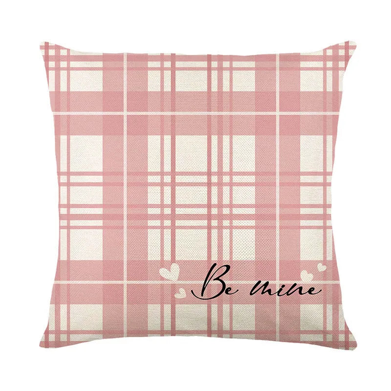 Square plaid heart printed pillow cover for Valentine's Day in 45x45cm size