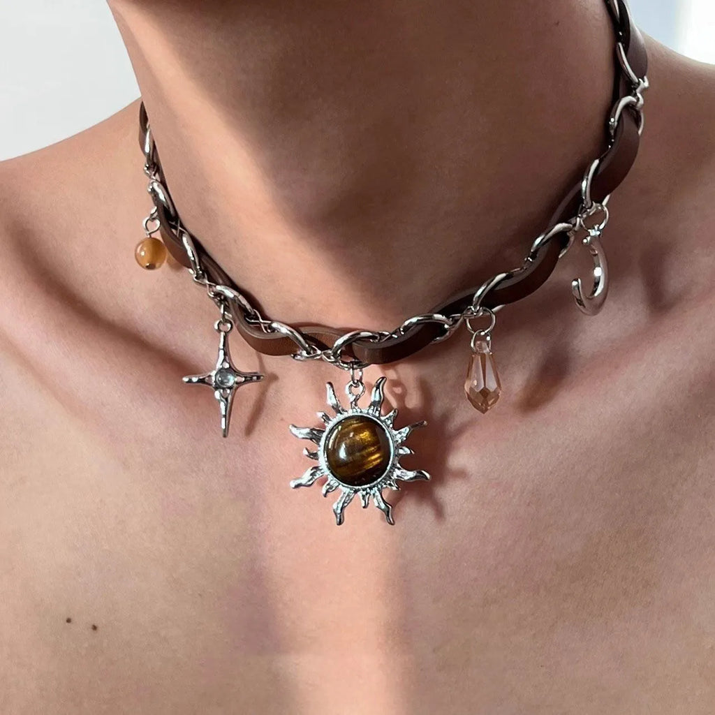 Alloy geometric necklace with electroplated finish in gradient butterfly colour on regular chain