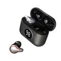 Black and blue in-ear Bluetooth headsets showing bilateral stereo earpieces