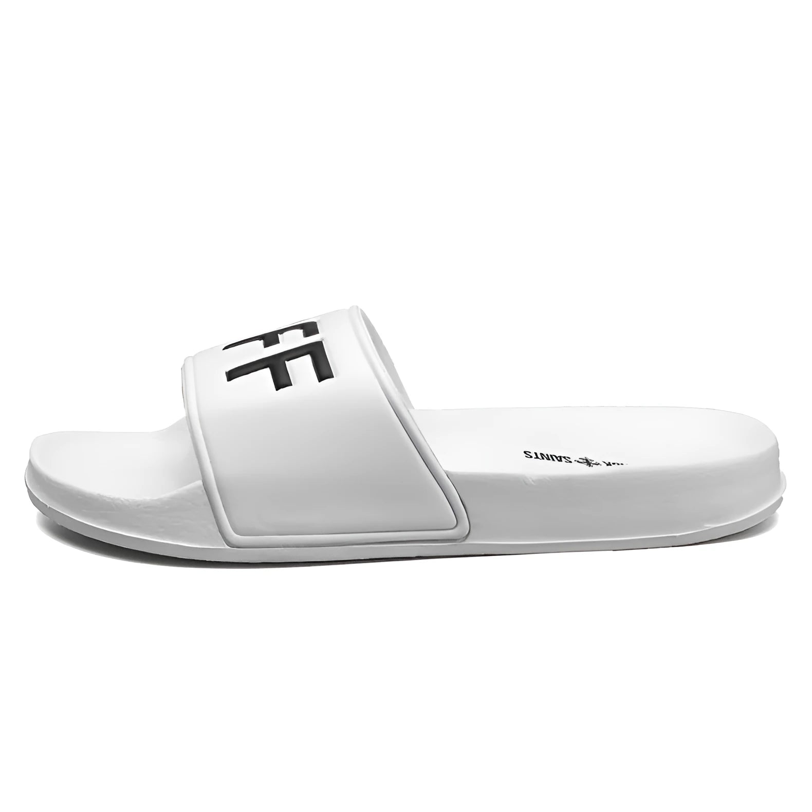 Men's black and white open toe slippers with rubber soles in various EU sizes