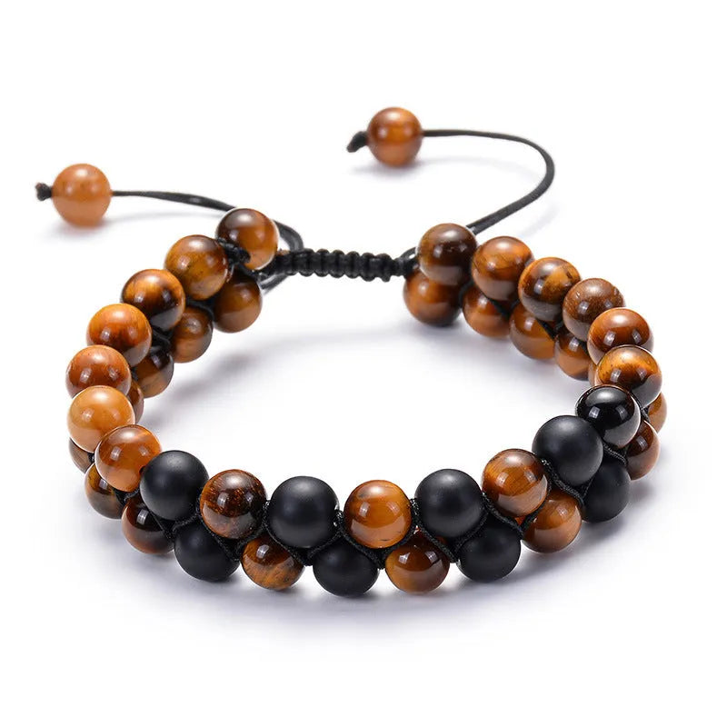 Geometric agate bead couple bracelets in tiger eye and matte black colours