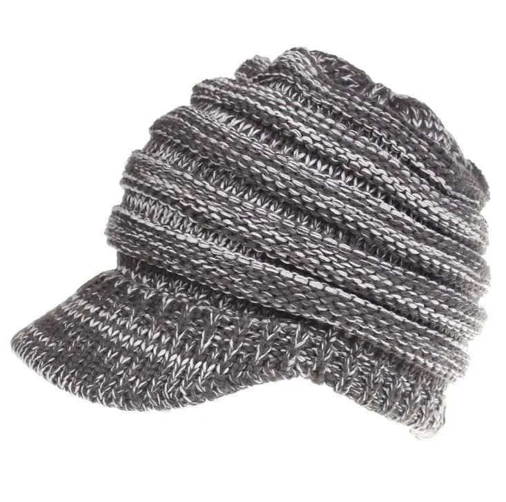 Women's acrylic knitted ponytail beanie hat in multiple colour options