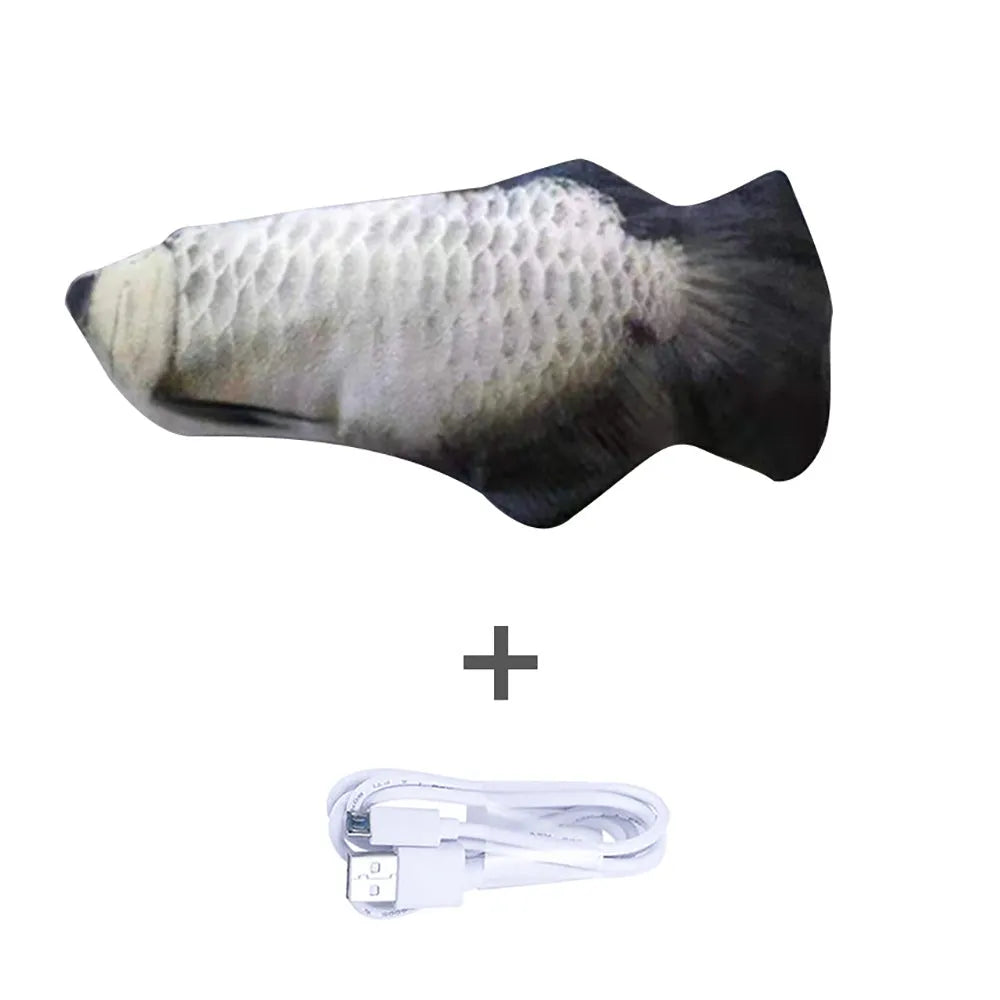 Electronic jumping fish cat toy with USB charging cable, 30cm multicolour fish design