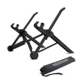 Sagacious black portable folding laptop bracket with carrying case shown at 40cm folded size