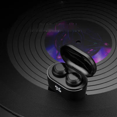 Black stereo Bluetooth in-ear headset with dual earpieces