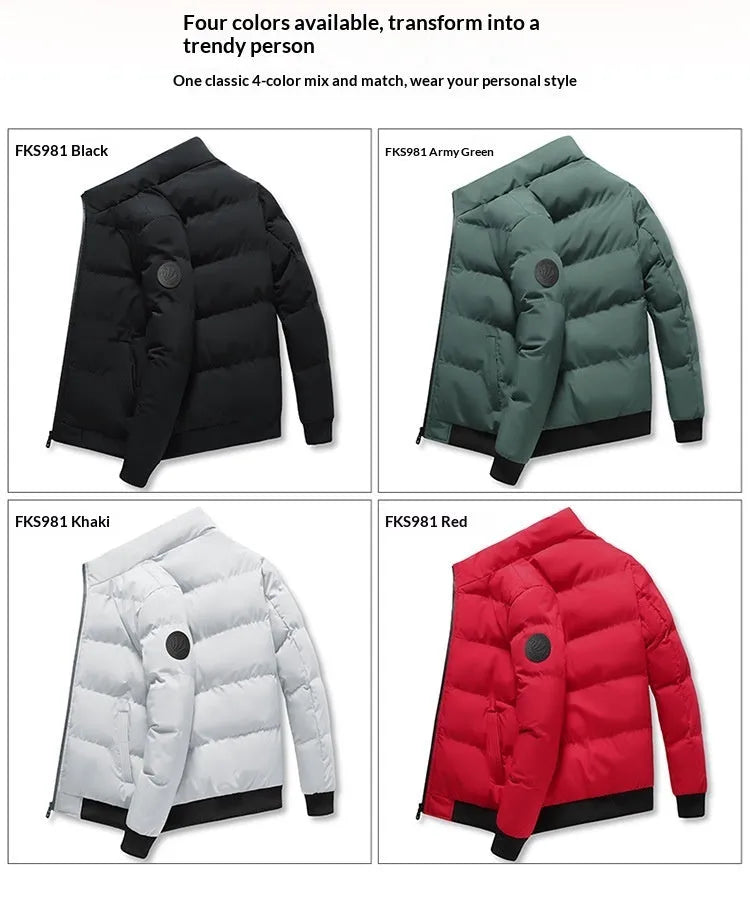 Thick warm cotton padded cardigan style jacket for men in khaki colour loose fit polyester