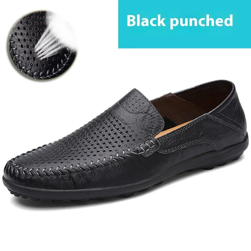 Men's cowhide leather casual shoes in business style with round toe and rubber sole
