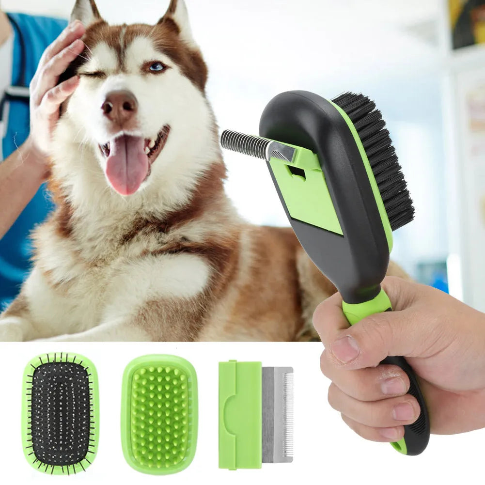 5-in-1 pet grooming comb set with ABS, TPR, and stainless steel tools for cats and dogs in compact case