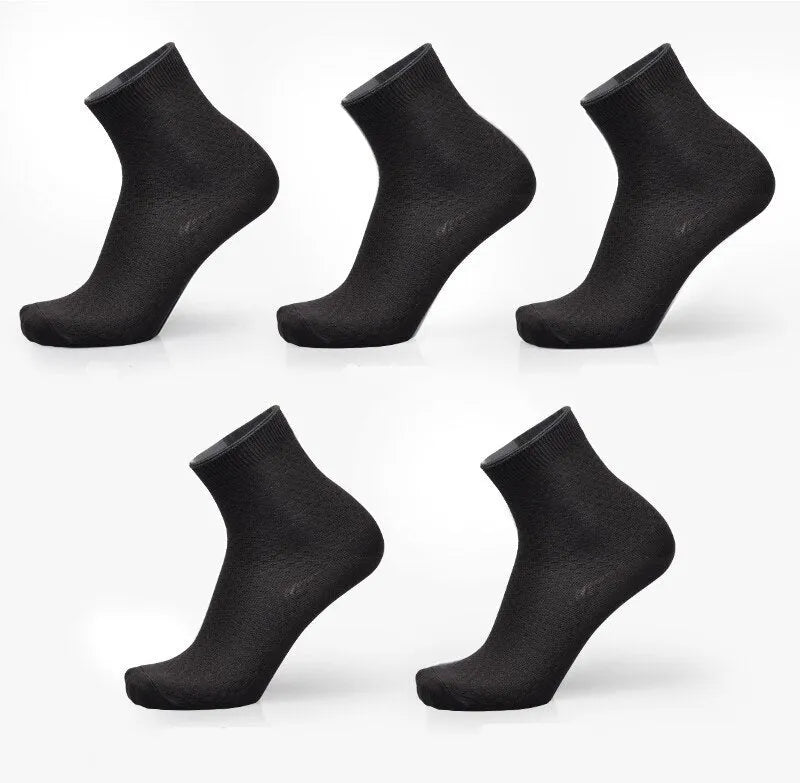 Men's bamboo fibre business socks with small square pattern in black, grey blue, iron grey, navy blue, and silver grey colours