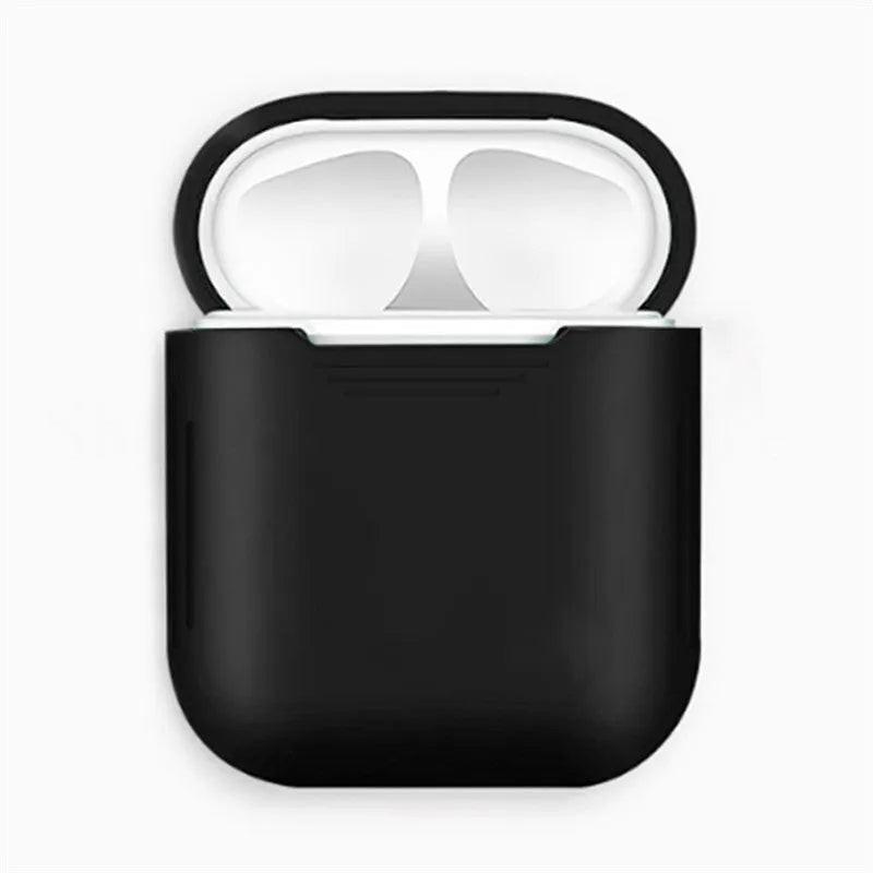 Silicone shockproof case for Apple AirPods with a black TPU antilost cable attached.