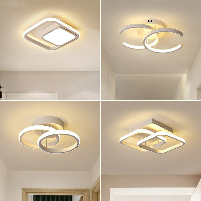 Commercial corridor lighting fixture with round lampshade in black double semicircle or white double circle styles