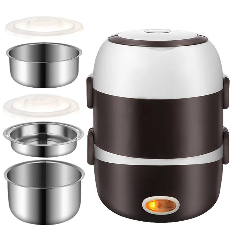 USB-powered electric food warmer lunch box with 190mm cube dimensions and dual capacity options
