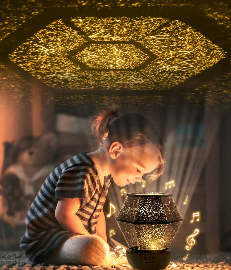 Children's LED night light with rotating star projections and USB power cable