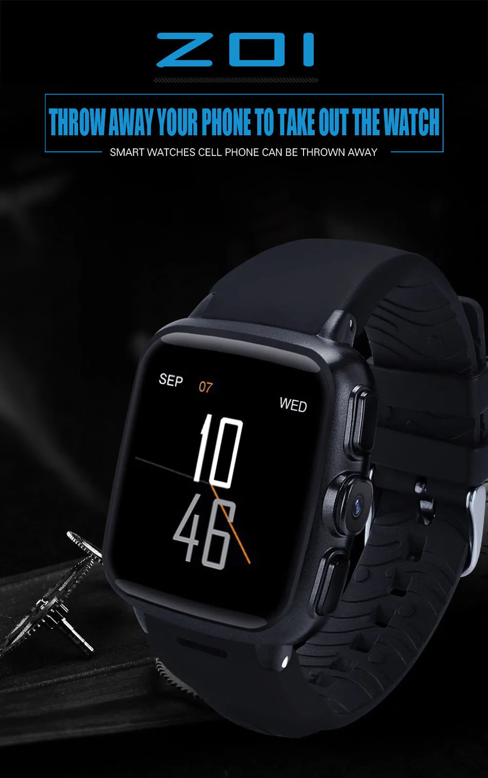 Z01 smart watch in black or white with 1.54-inch HD touchscreen displayed