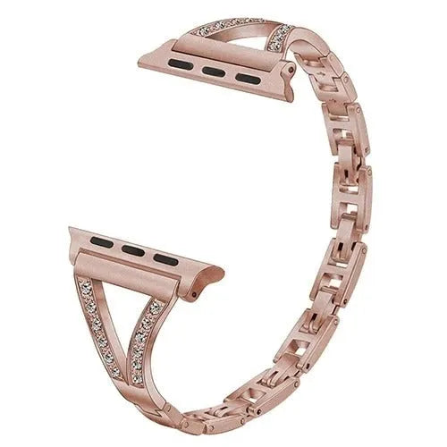 Stainless steel watch band with diamond studs in black, gold, pink, rose gold, and white colour options.
