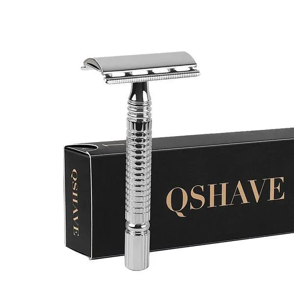 Double-edged safety razor with metal construction and storage box