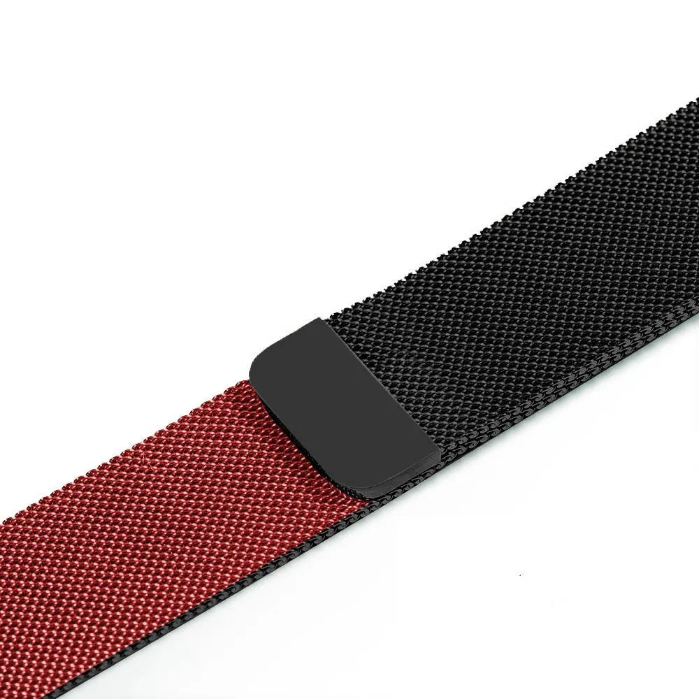 Stainless steel Apple Watch strap with buckle on a 42mm watch case in silver finish
