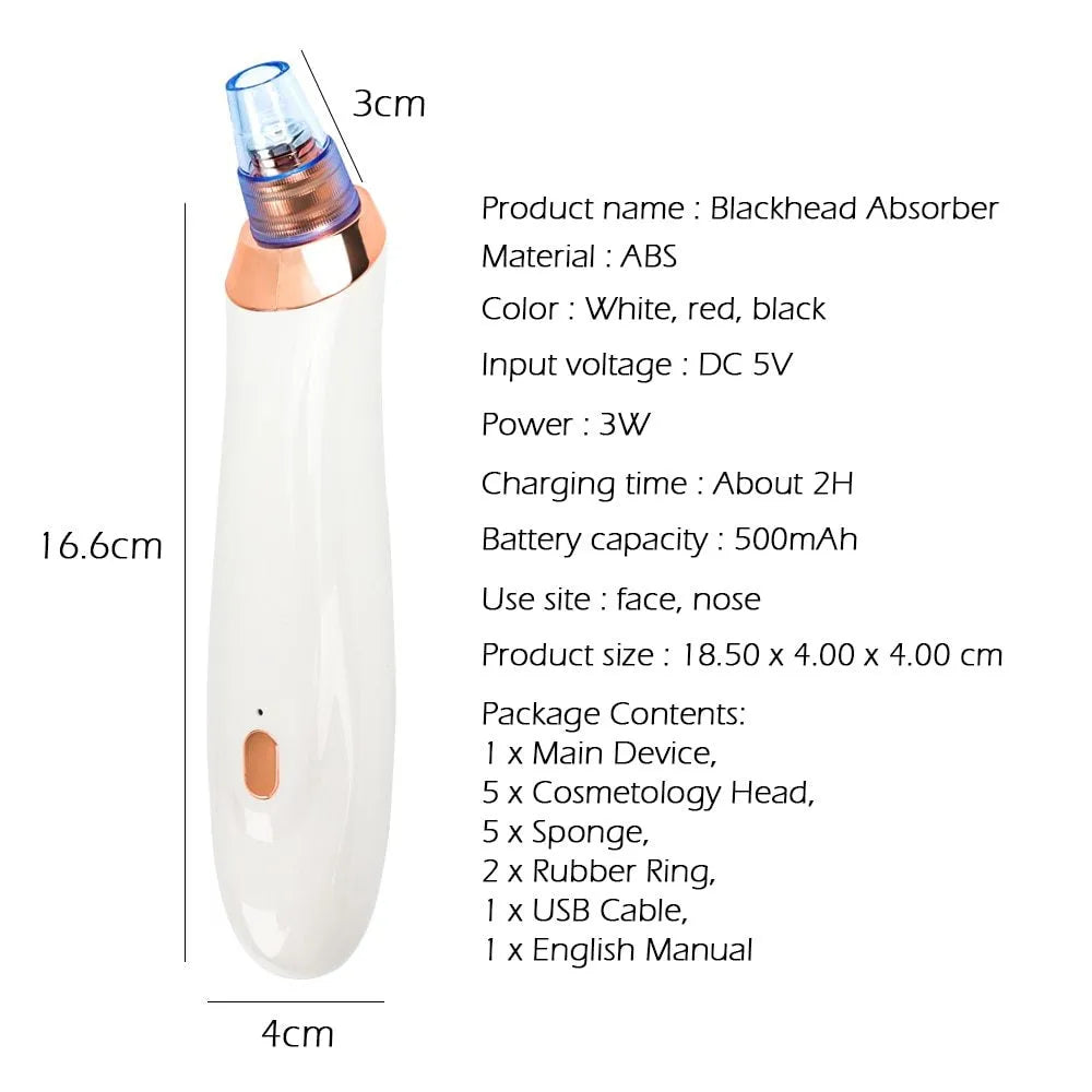 Electric blackhead remover device with vacuum suction pump and multiple nozzle attachments for pore cleaning