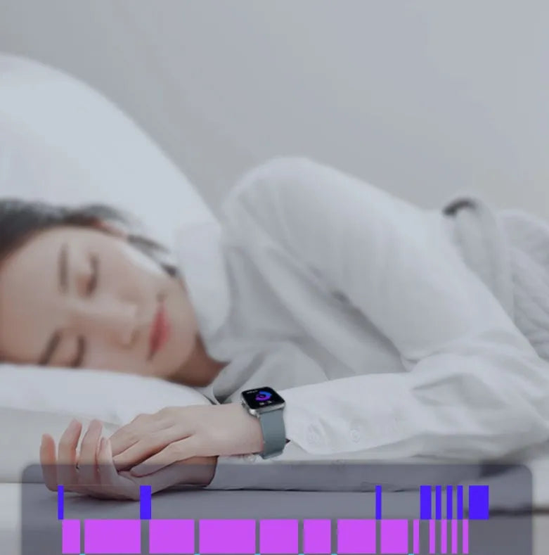 Smart sports watch with 1.7-inch colour touch screen in black, blue, or gold with adjustable strap.