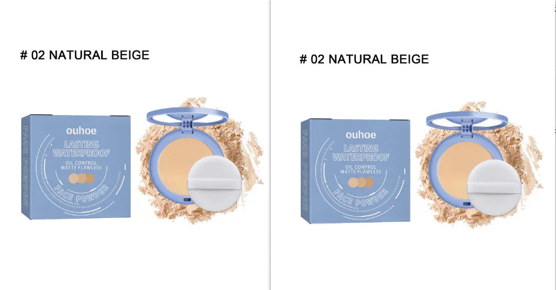 8g finishing powder makeup with powder fan applicator in natural beige, pure beige and classic ivory shades