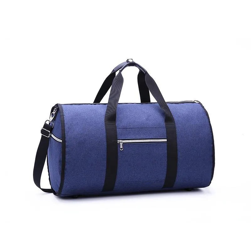 Cylinder-shaped travel bag in red, light grey, blue, or black colour with a zipper opening.