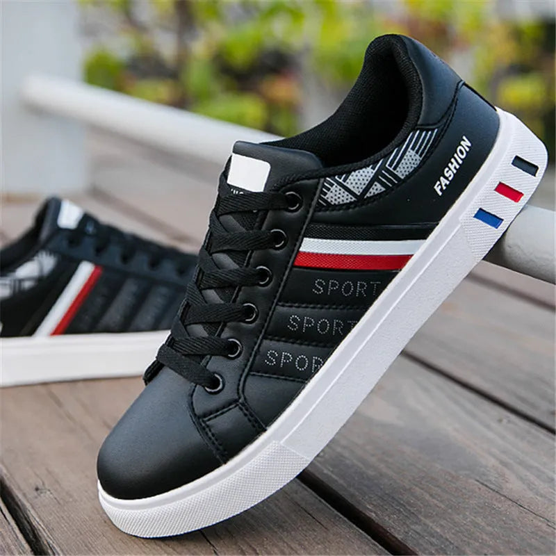 Men's sports shoes in black, grey and white colours showing Asian sizes 39-44
