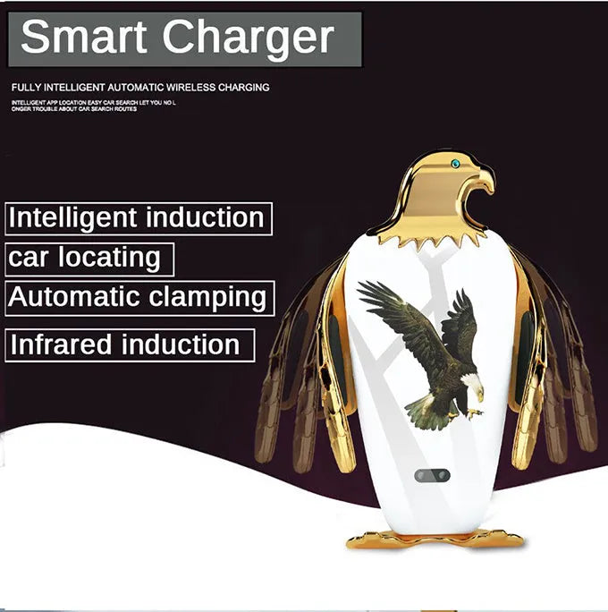 Car phone holder with wireless charging in Eagle design style, showing black and gold colour option