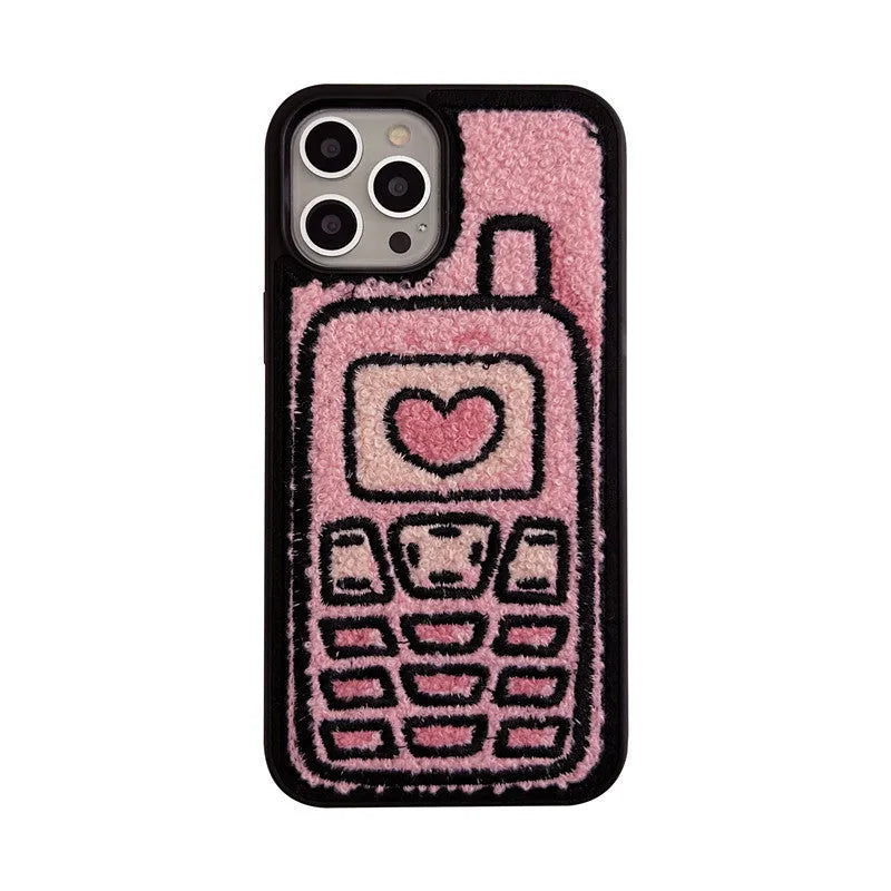 Pink TPU iPhone back case with a unique towel embroidery texture on the rear.