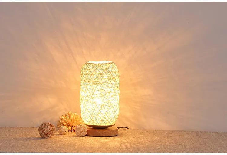 Sepak Takraw desk lamp with hemp rope construction and solid wood base
