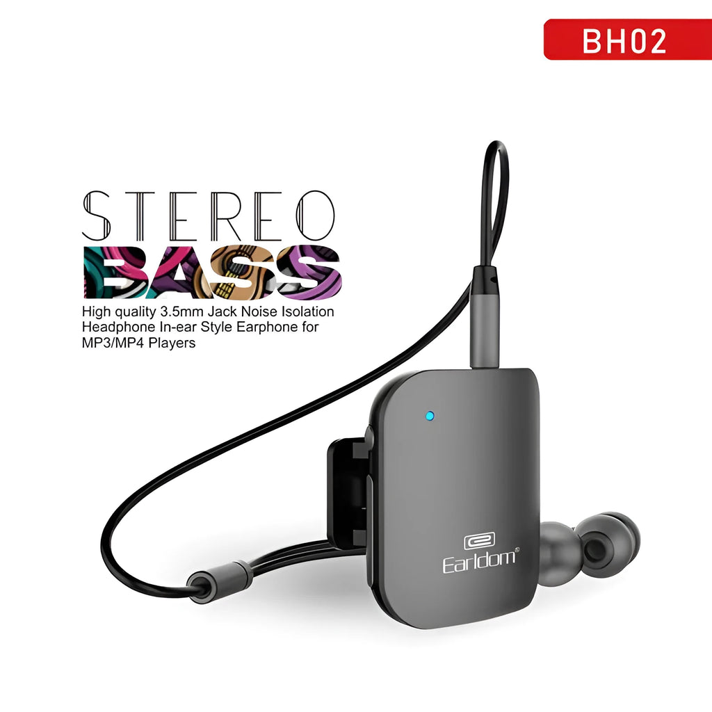 Black Lavalier-style Bluetooth wireless running headphones with earbuds and behind-the-neck cable
