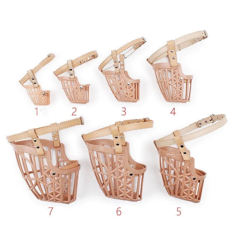 Plastic PE dog muzzle basket in beige with adjustable strap for safety and training