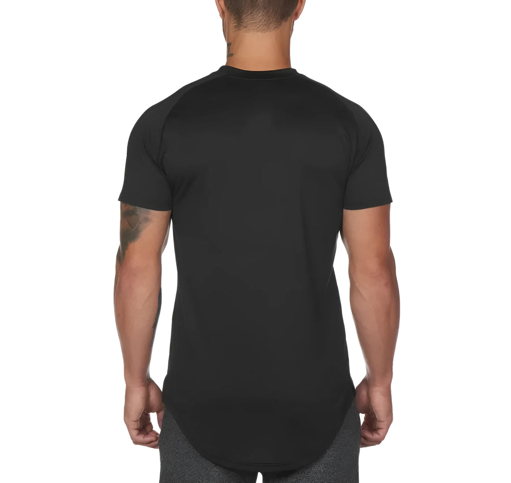 Mens plain gym shirt in army green with cotton-spandex fabric for workouts