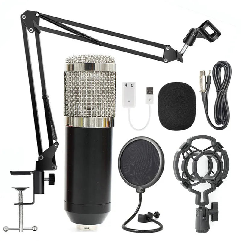 BM-800 condenser microphone stand set with electroplated mesh head in various colour options