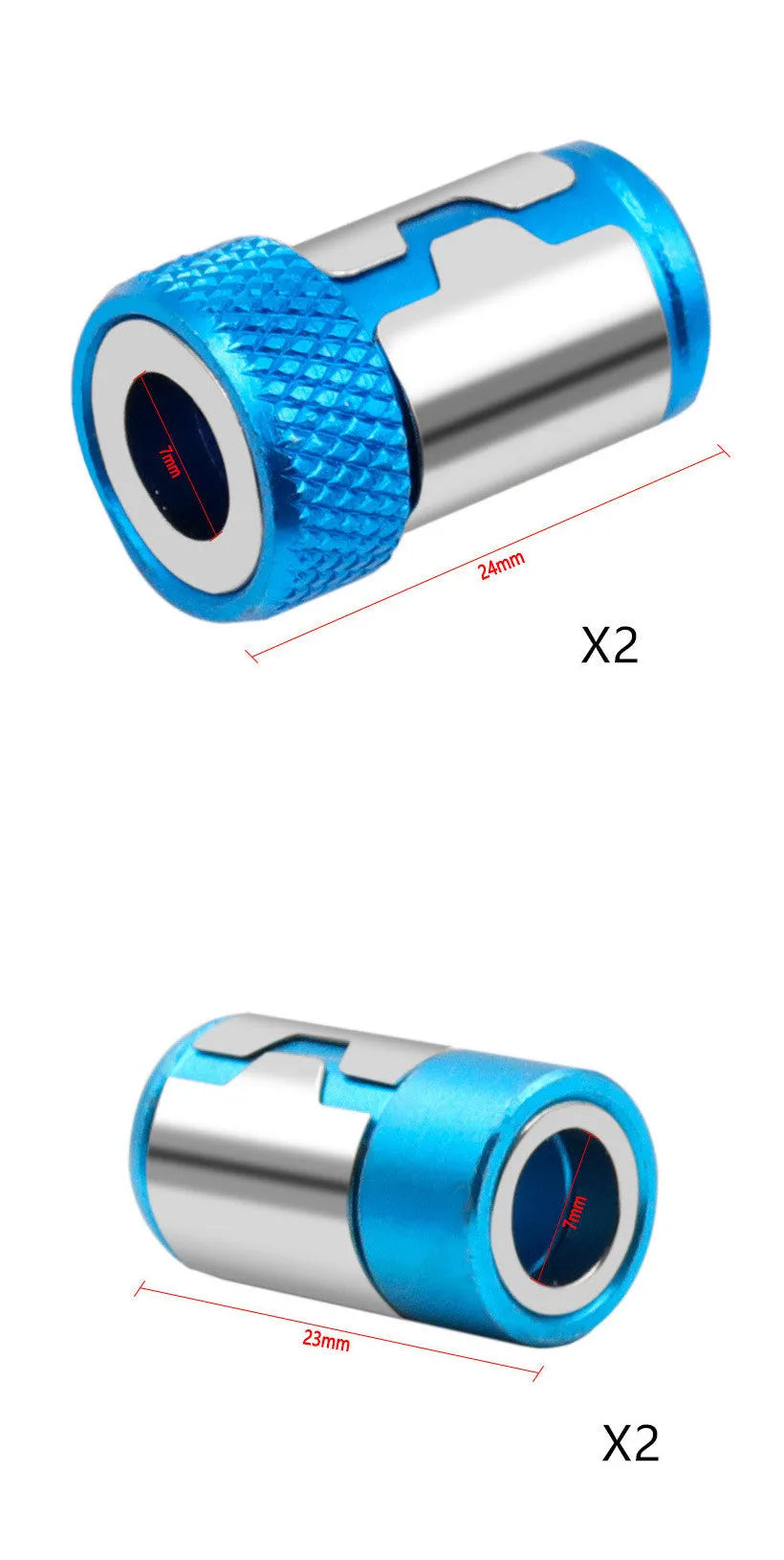 Light blue slotted screwdriver bit with magnetic ring for metric screws