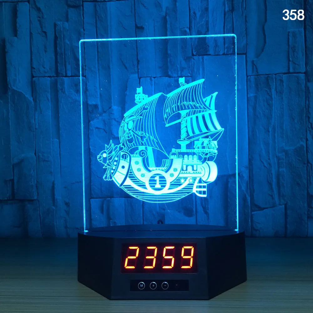 3D glowing dolphin shaped LED table lamp with remote control on a bedside table.