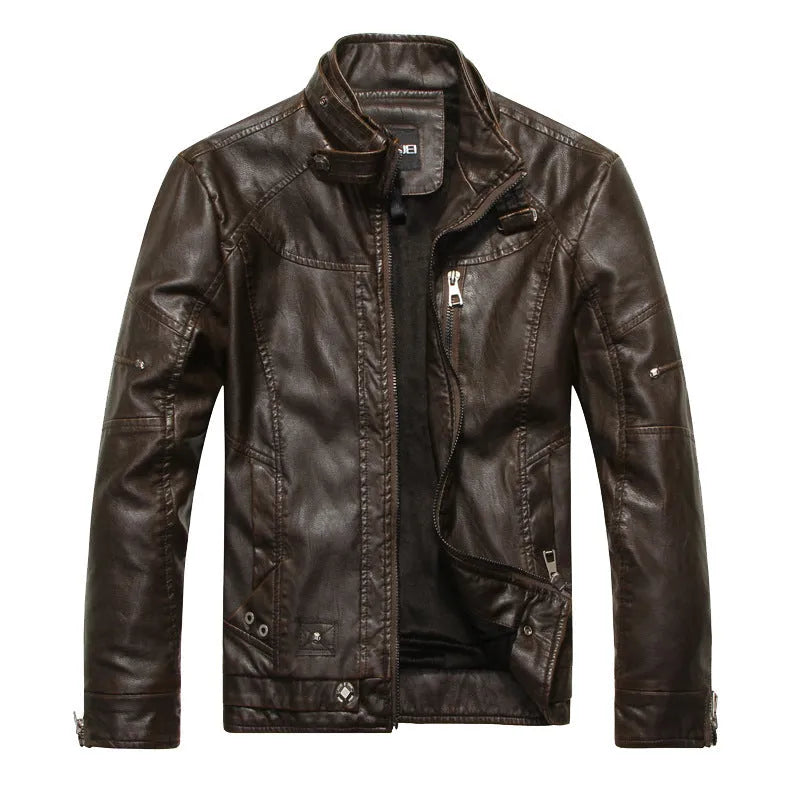 PU leather jacket with zipper front in black, brown and coffee colour options