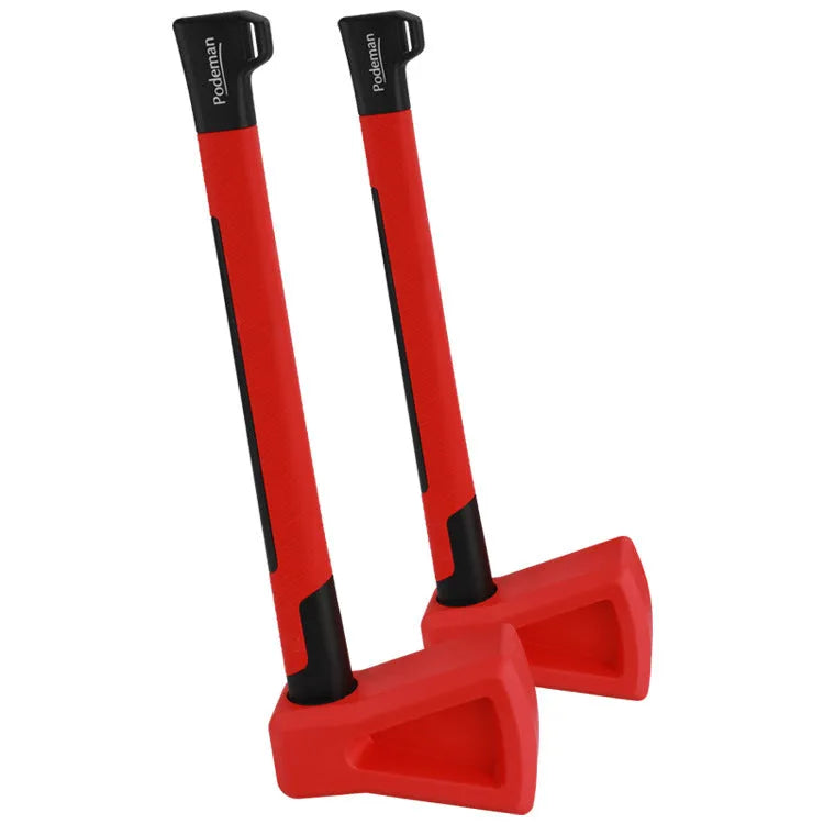 Red plastic home fitness axe muscle trainer on a neutral background