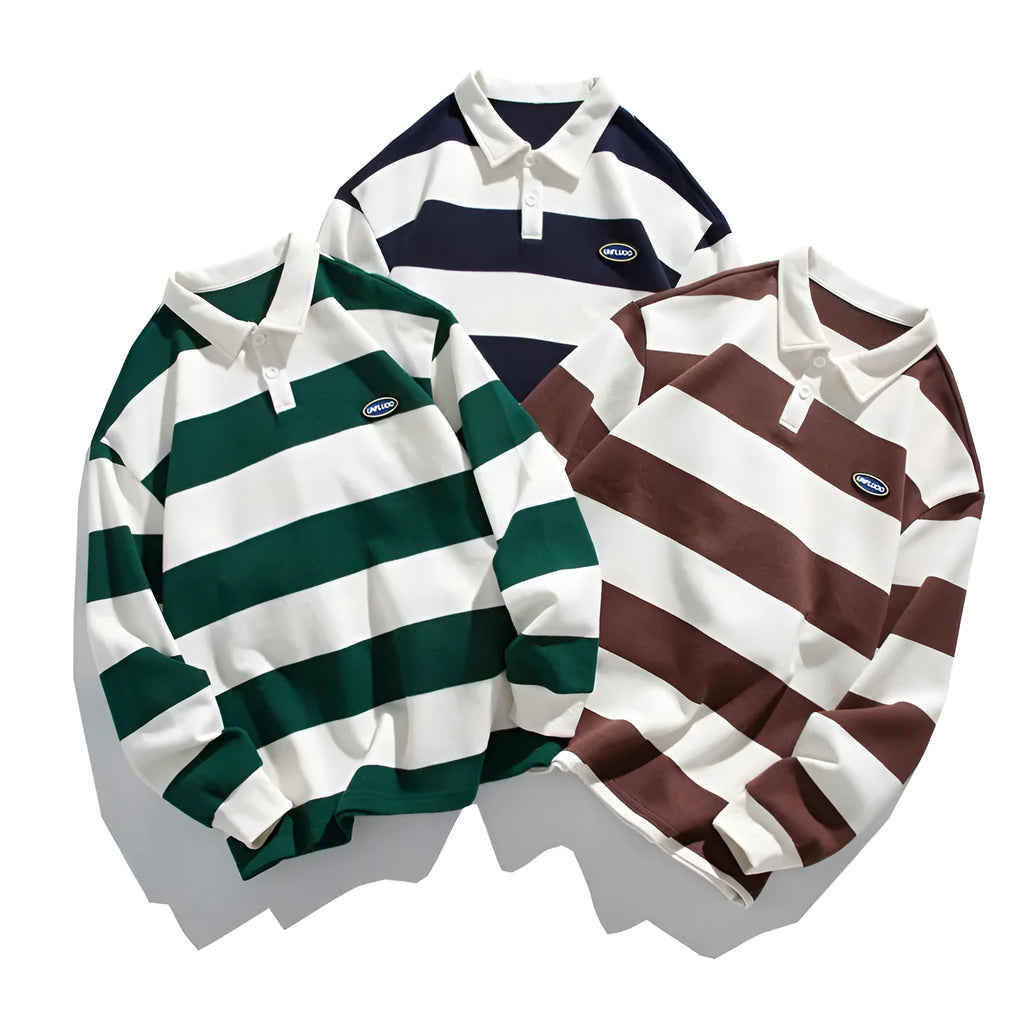 Long sleeve polo shirt in pearl cotton fabric with lapel collar and loose fit design