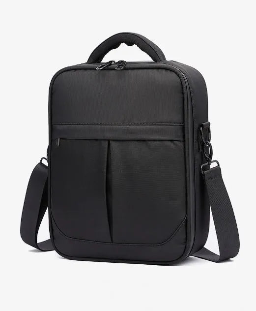 Black Oxford fabric men's shoulder messenger bag showing front and side profile.