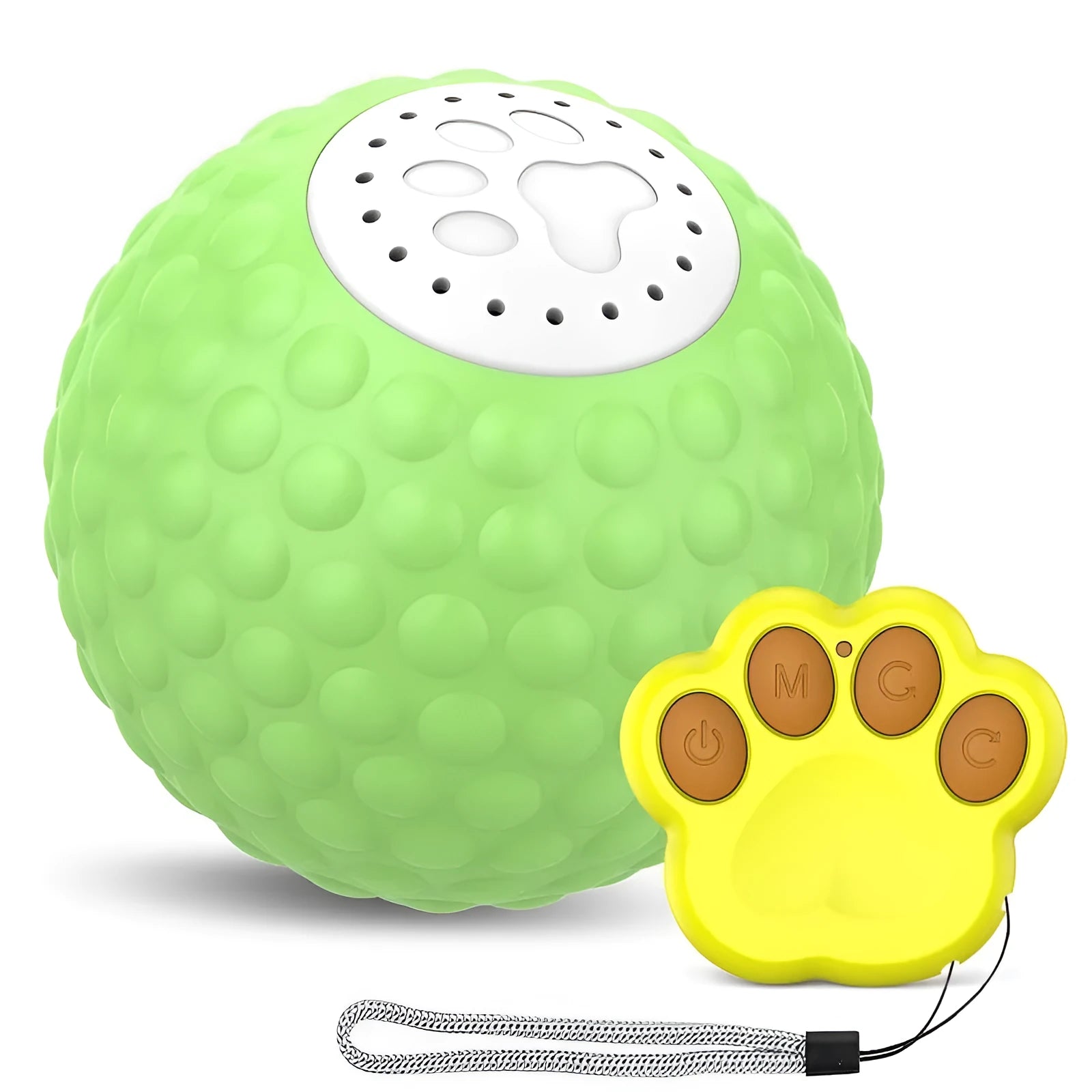 Remote control cat toy ball with flashing lights in blue, green and yellow colour options