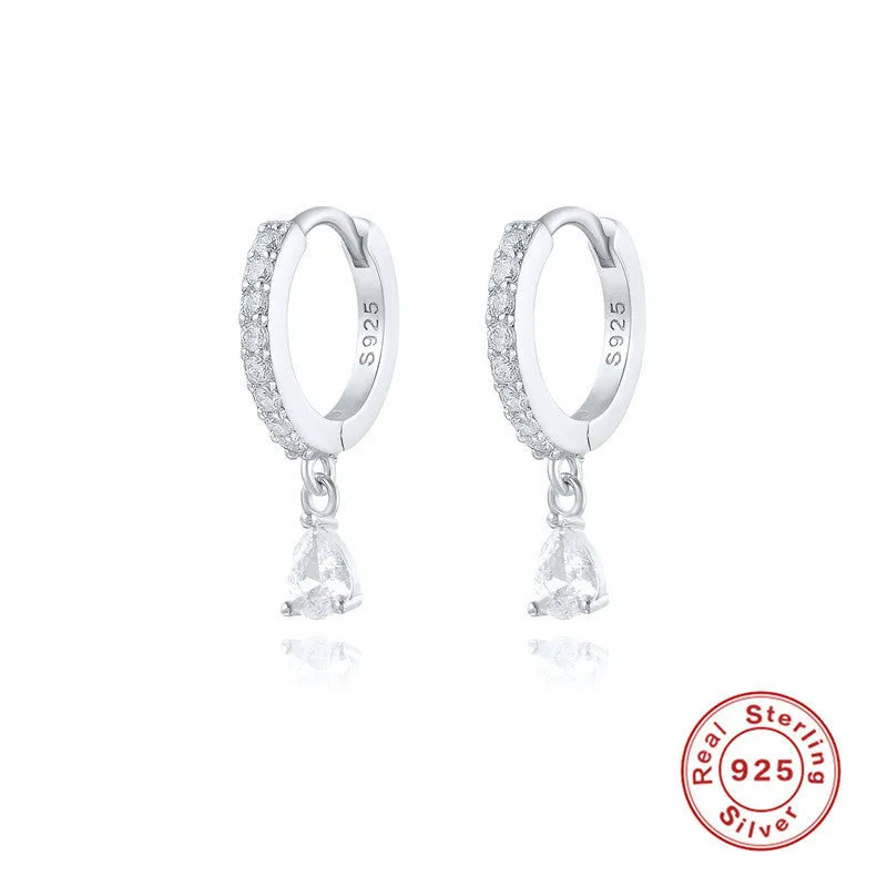 S925 sterling silver water drop earrings with geometric design and gemstone options