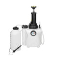 White plastic 3-litre brake fluid tank tool with copper and iron fittings for automotive service.