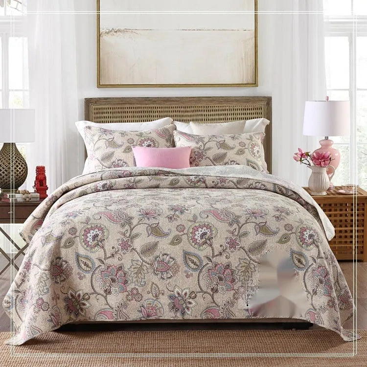Pure cotton bedspread three-piece set with geometric pattern double-sided printing