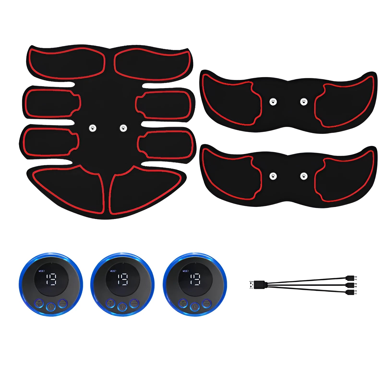 K81 rechargeable abdominal muscle stimulator patch with digital display and three electrode pads